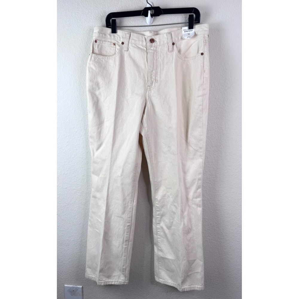 J.Crew Full Length Demi Boot Jeans Women's 31 Ivory High‎ Rise Straight Bootcut